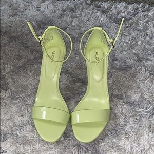 Light green neon, barely there heels.
